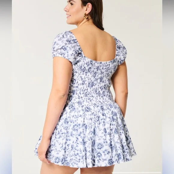 Hollister Sofia Drop-Waist Bubble Skort Dress White & Blue Floral Large - Picture 5 of 11